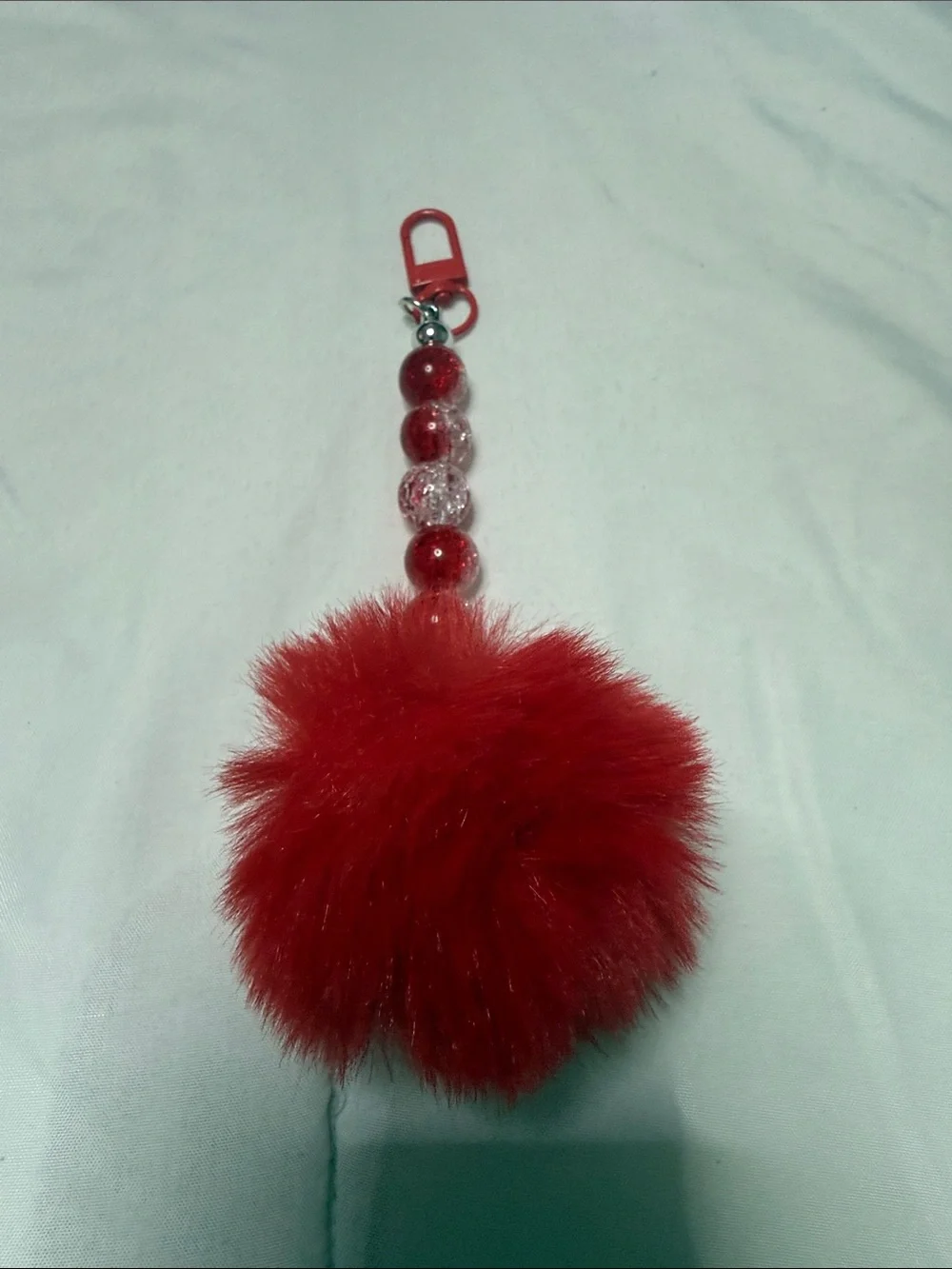 4 Sets of Colorful Pom-Pom Keychain Clip - Pink, Blue, Red, Green